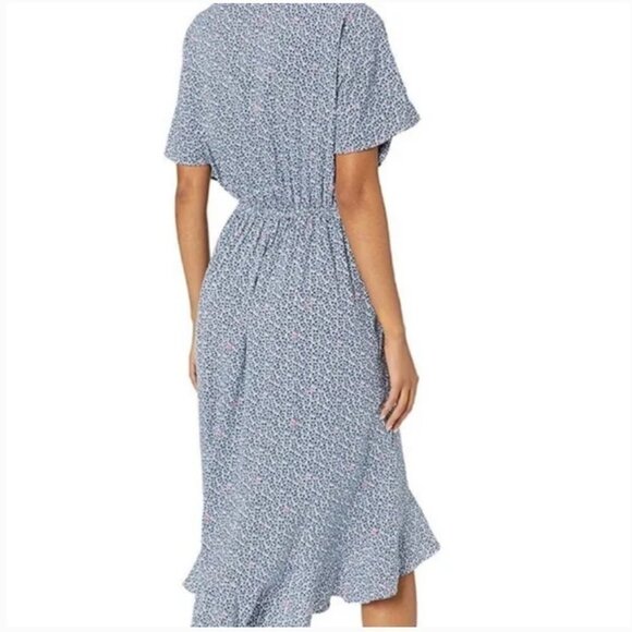 J. Crew Mercantile Blue & White Floral Ruffle Wrap Surplice V-neck Midi Dress - Picture 5 of 13